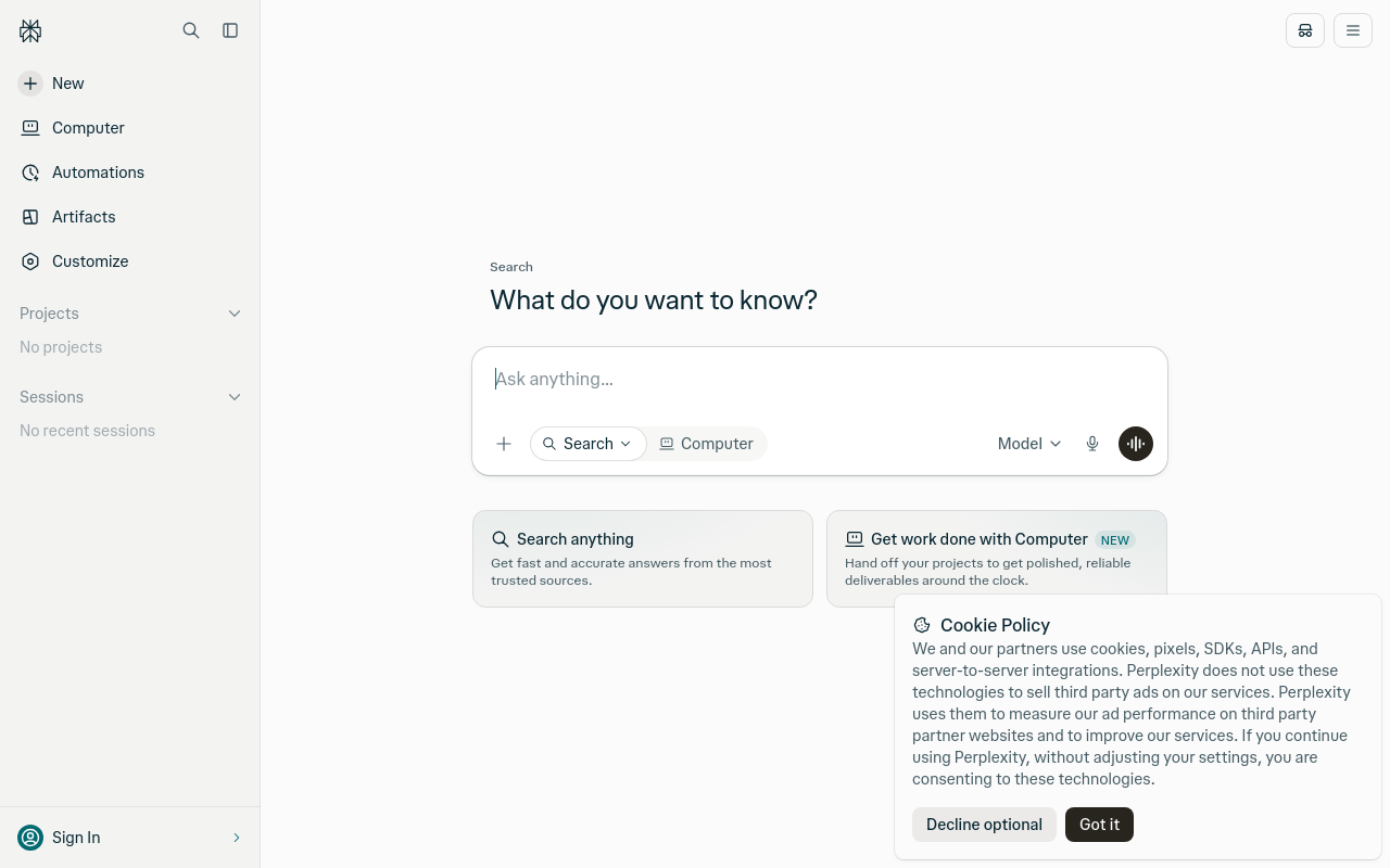 Perplexity — desktop screenshot