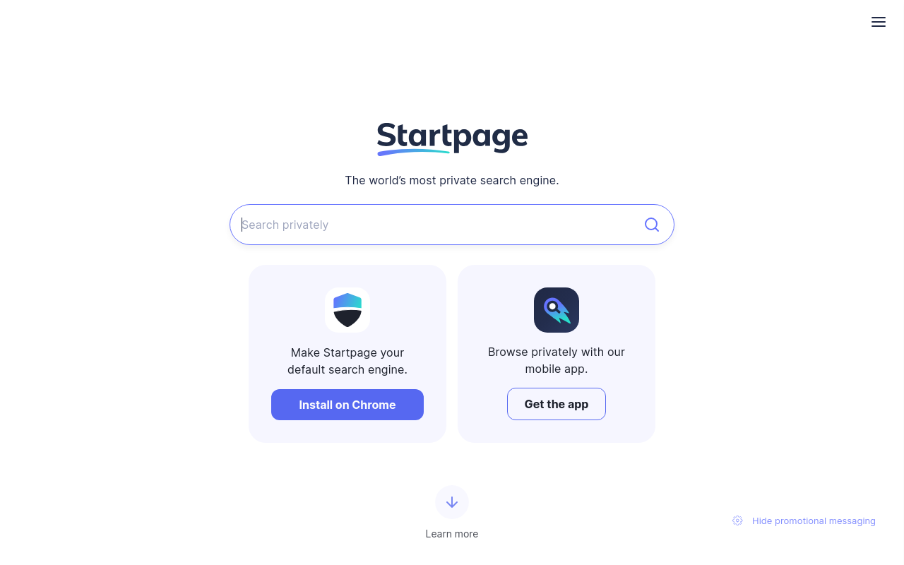 Startpage — desktop screenshot