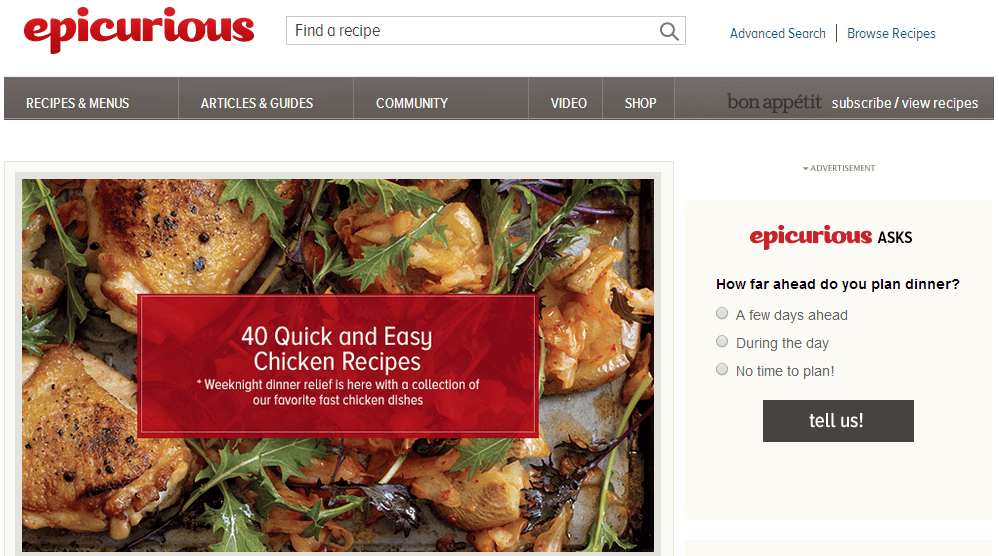 Epicurious Homepage Screenshot, Best Food Website