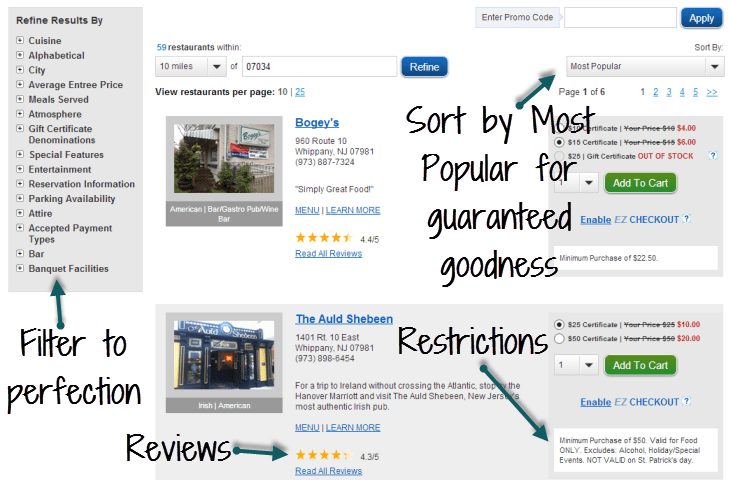 Best Website for Restaurant Deals Results Page