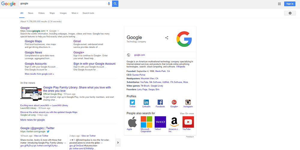 Searching "Google" on Google.