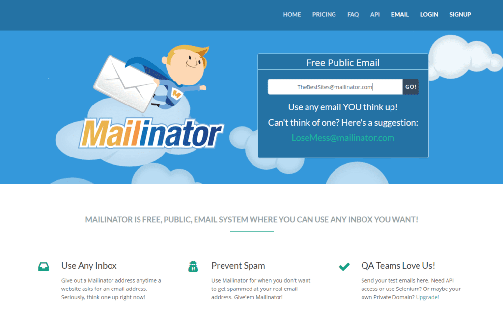 Mailinator's Homepage
